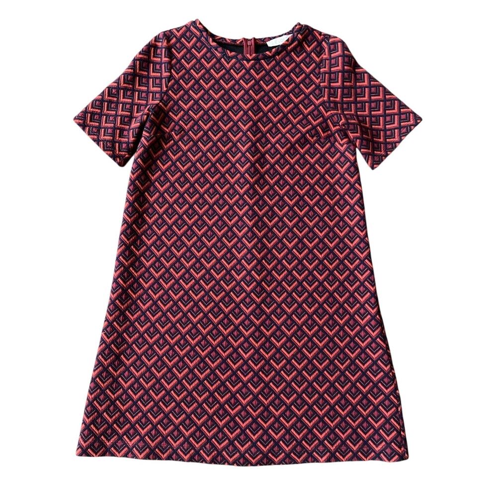 LOFT Short Sleeve Maternity Shift Navy Blue Red Blue Geometric